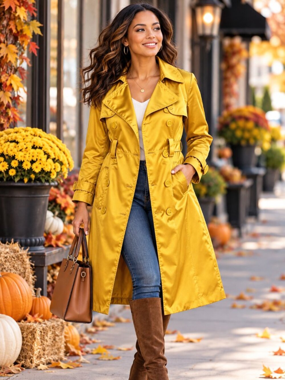 Bebe Mustard Yellow Satin Trench Coat Double Breasted Size S